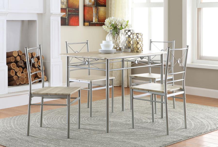 (image for) Anna 5-piece Rectangular Dining Table Set Silver - Click Image to Close