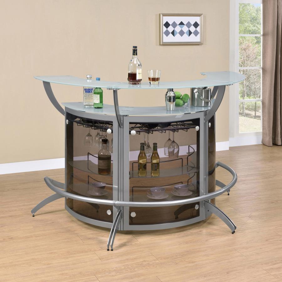 (image for) Dallas 3-piece Curved Freestanding Home Bar Cabinet Silver