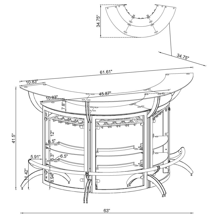 (image for) Dallas 3-piece Curved Freestanding Home Bar Cabinet Silver