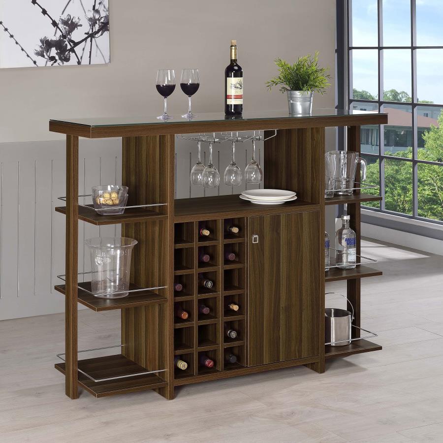 (image for) Evelio 6-shelf Glass Top Home Bar Wine Cabinet Walnut