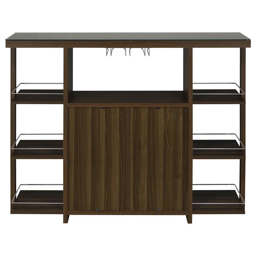 (image for) Evelio 6-shelf Glass Top Home Bar Wine Cabinet Walnut