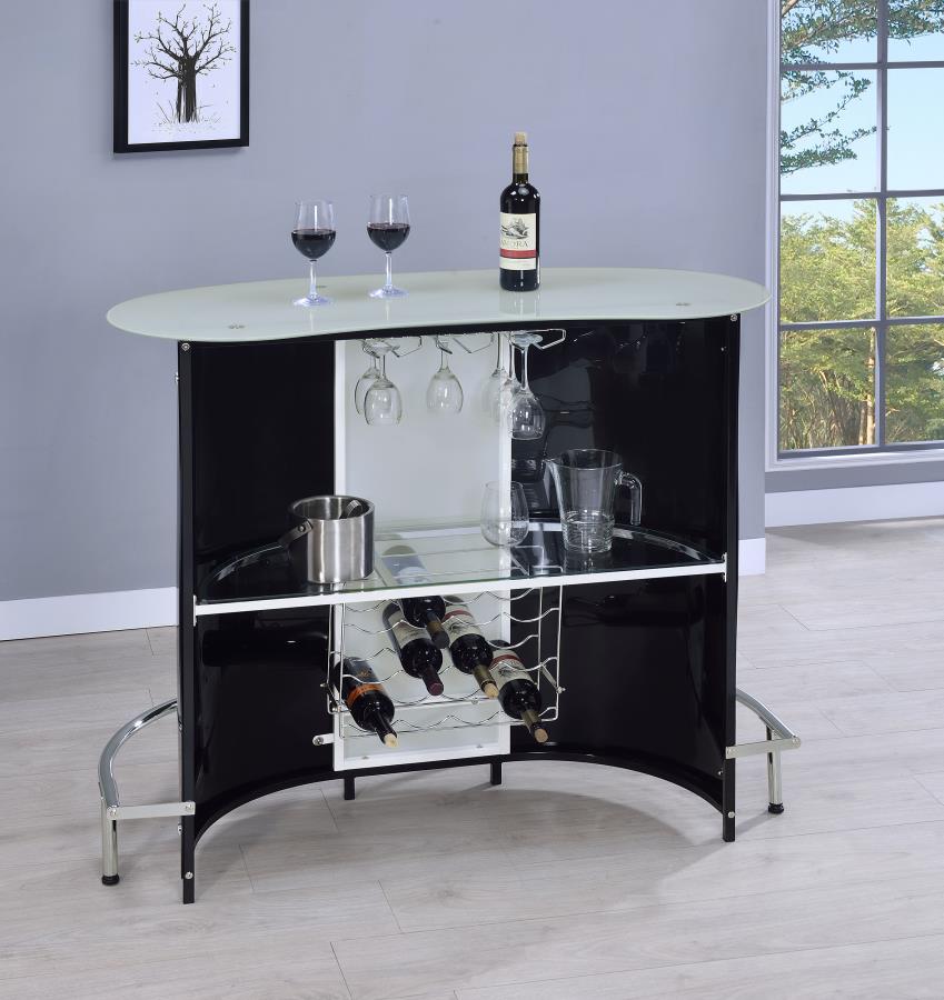 (image for) Lacewing Curved Glass Top Home Bar Wine Cabinet Black