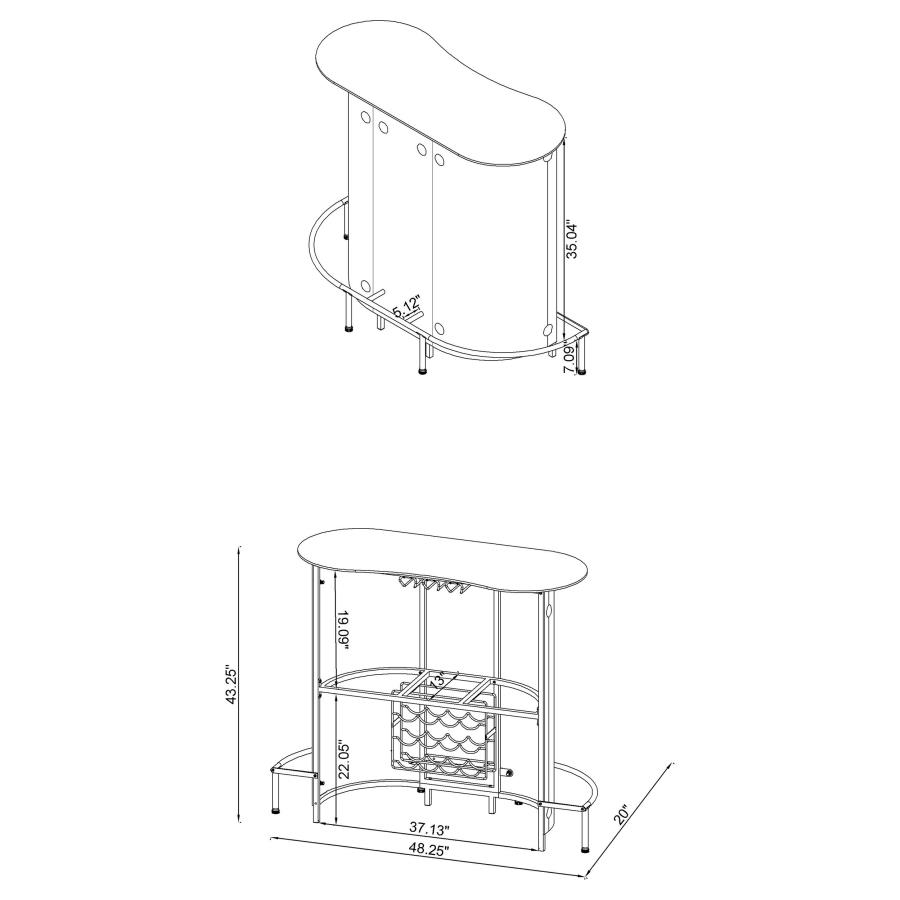 (image for) Lacewing Curved Glass Top Home Bar Wine Cabinet Black