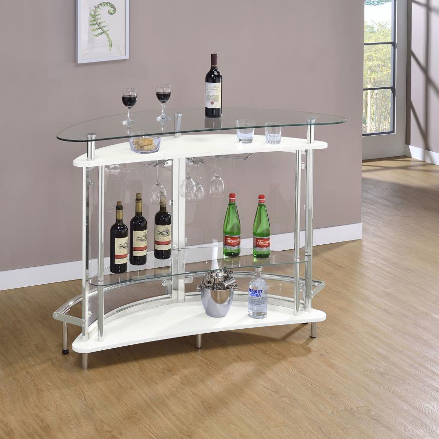 (image for) Amarillo Freestanding Glass Top Home Bar Wine Cabinet White