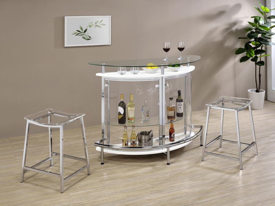 (image for) Amarillo Freestanding Glass Top Home Bar Wine Cabinet White