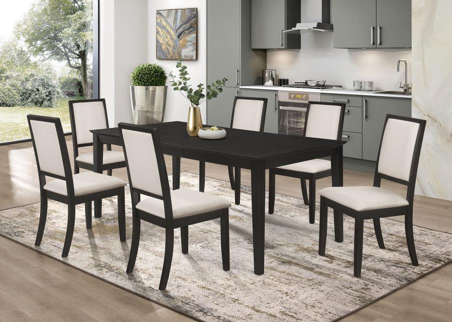 (image for) Louise 7-piece Rectangular Extension Leaf Dining Set Black - Click Image to Close