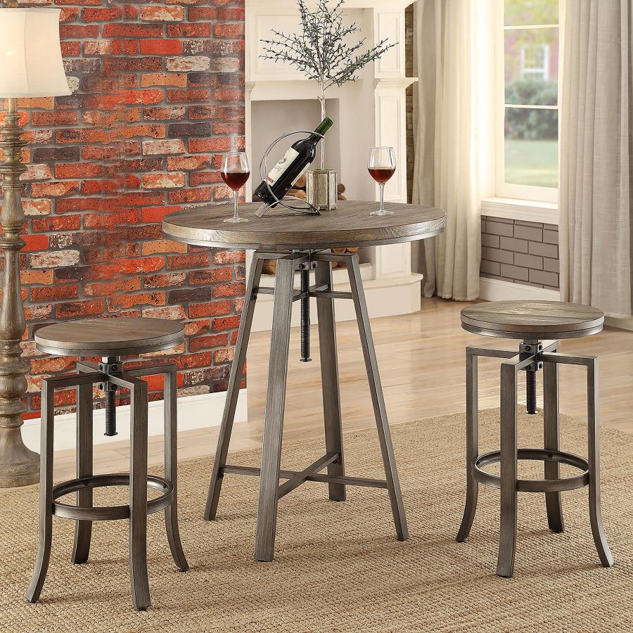 (image for) Bartlett 3-piece Adjustable Bar Table Set Brushed Nutmeg