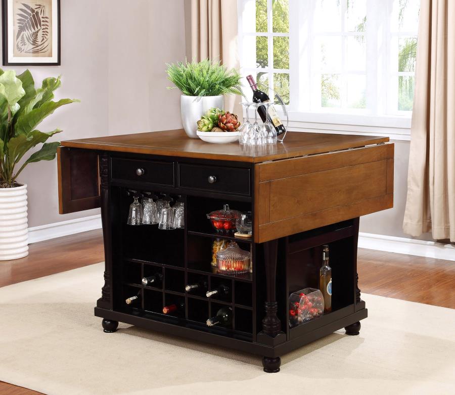 (image for) Slater 2-drawer Drop Leaf Kitchen Island Table Black