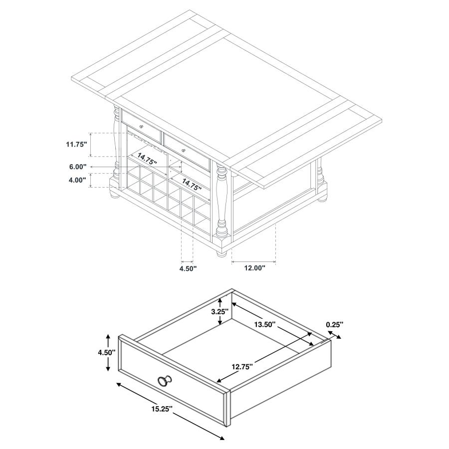 (image for) Slater 2-drawer Drop Leaf Kitchen Island Table Black