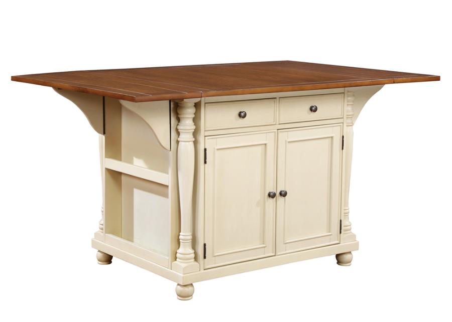 (image for) Slater 2-drawer Drop Leaf Kitchen Island Table Buttermilk - Click Image to Close