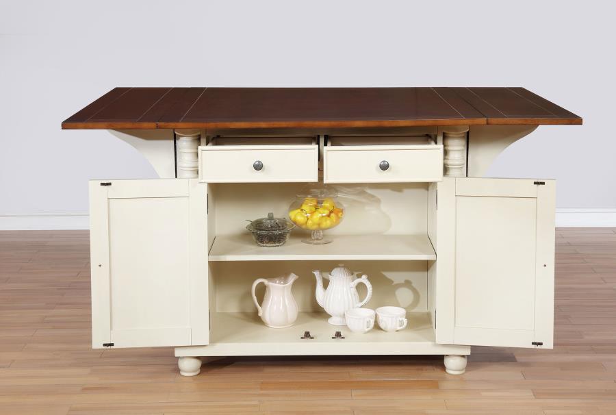 (image for) Slater 2-drawer Drop Leaf Kitchen Island Table Buttermilk