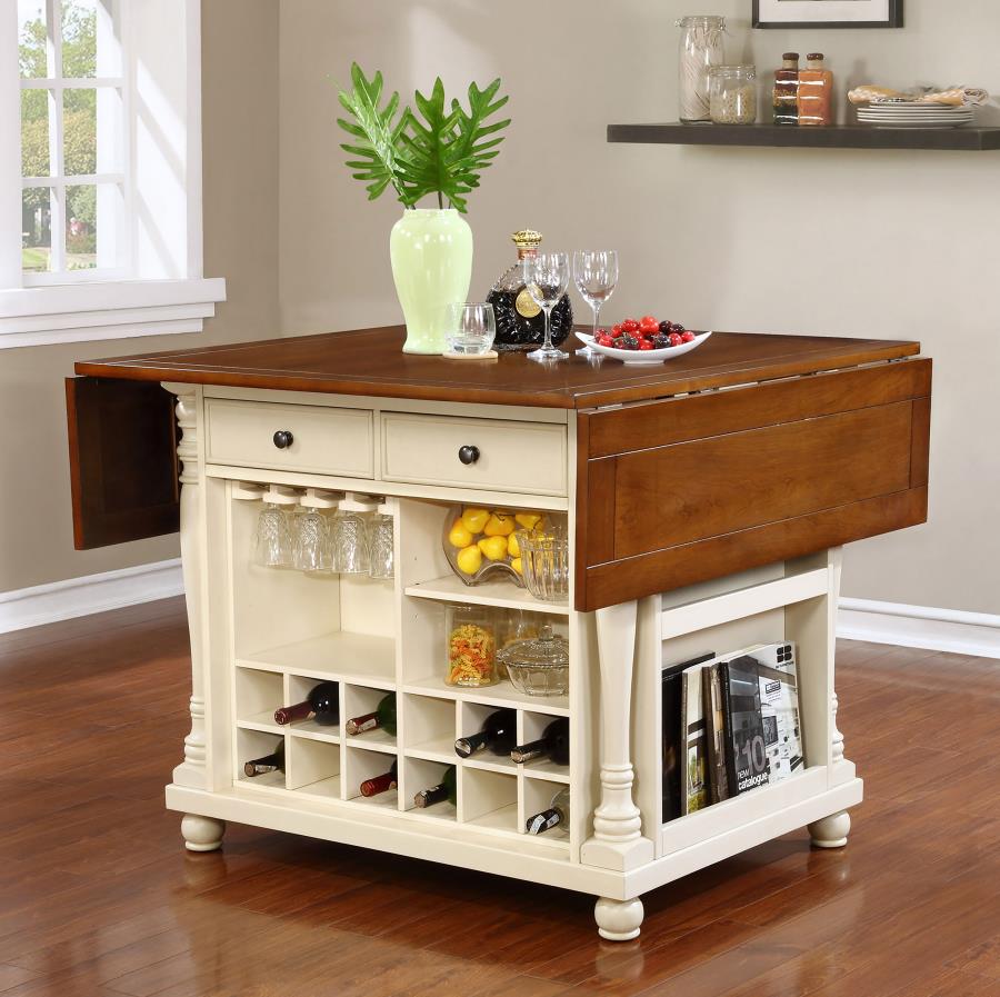 (image for) Slater 2-drawer Drop Leaf Kitchen Island Table Buttermilk