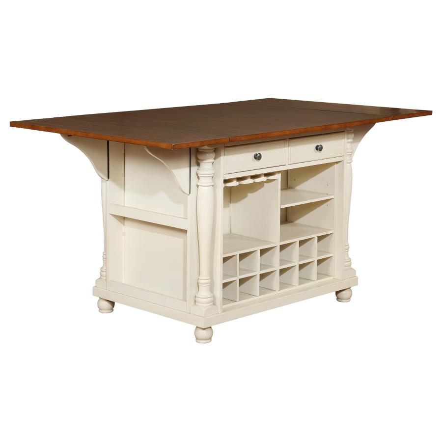 (image for) Slater 2-drawer Drop Leaf Kitchen Island Table Buttermilk