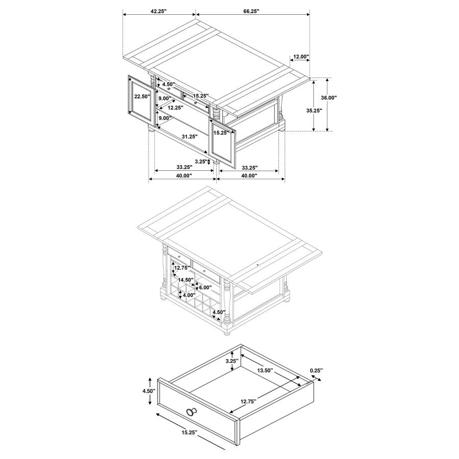 (image for) Slater 2-drawer Drop Leaf Kitchen Island Table Buttermilk