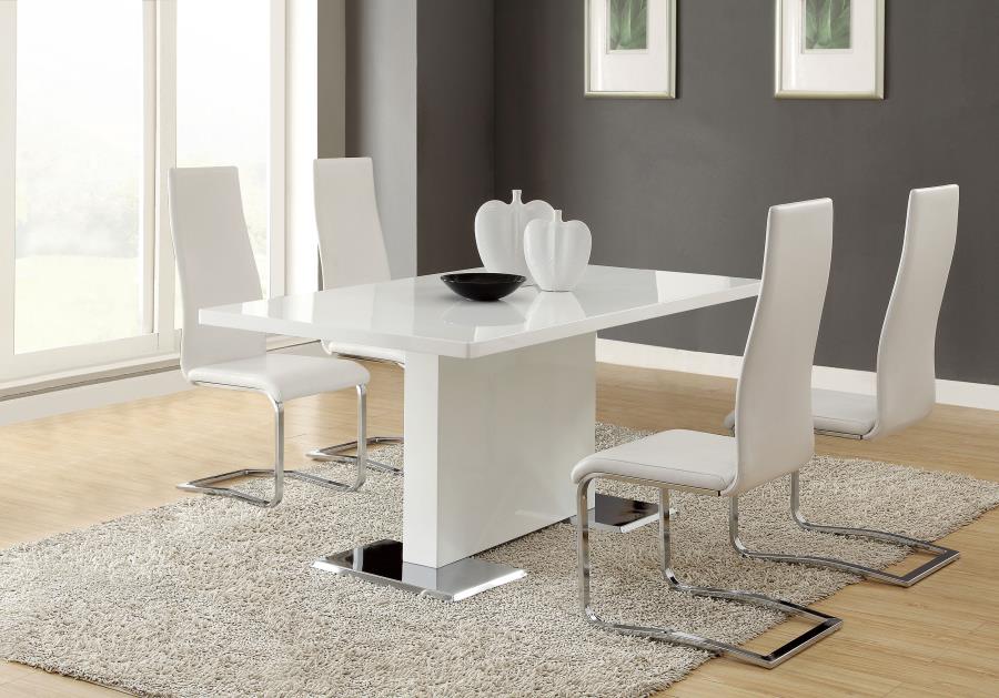 (image for) Anges 5-piece Dining Table Set White High Gloss and White - Click Image to Close