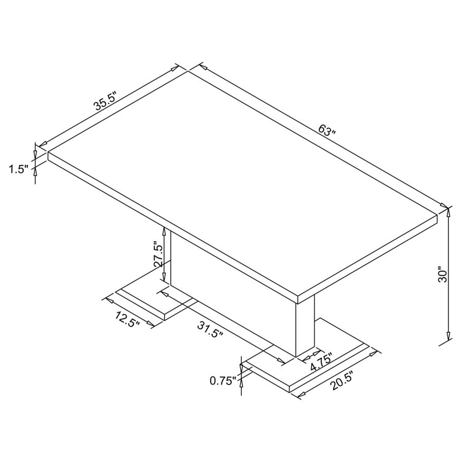 (image for) Anges Rectangular 63-inch Dining Table White High Gloss