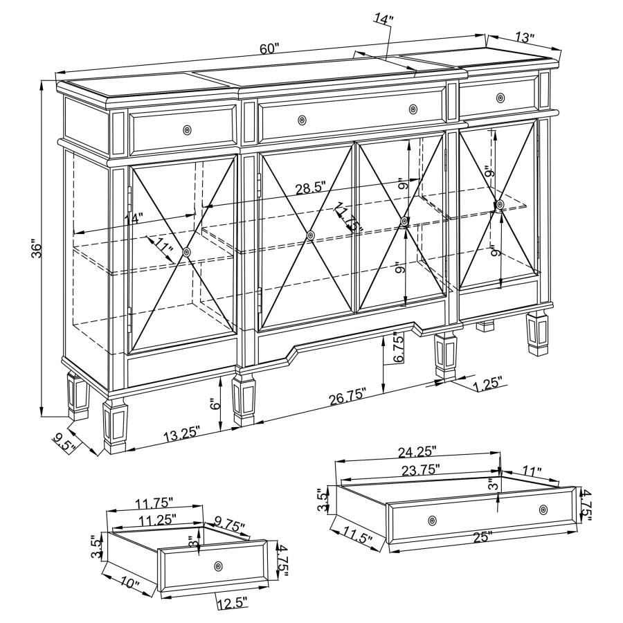 (image for) Aconitum 4-door Mirrored Storage Accent Cabinet Silver