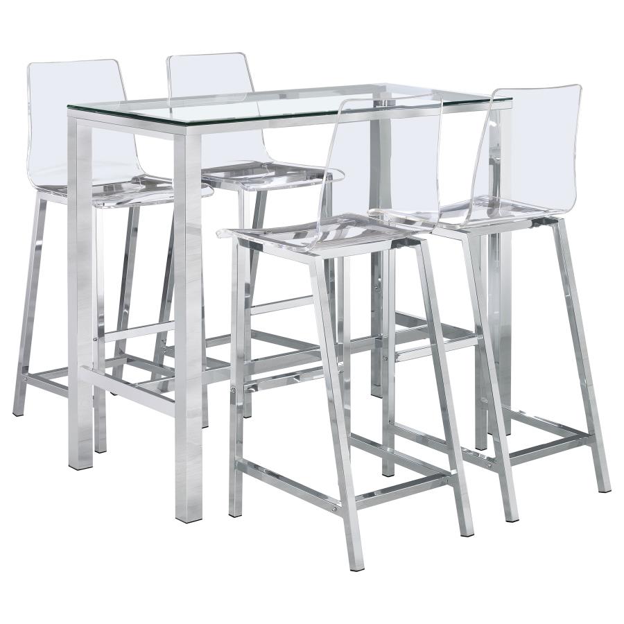 (image for) Tolbert 5-piece Bar Set with Acrylic Chairs Clear and Chrome