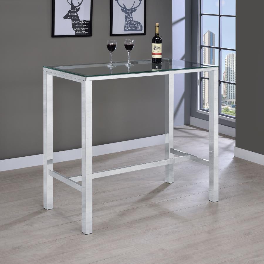 (image for) Tolbert Rectangular 47-inch Glass Top Pub Bar Table Chrome