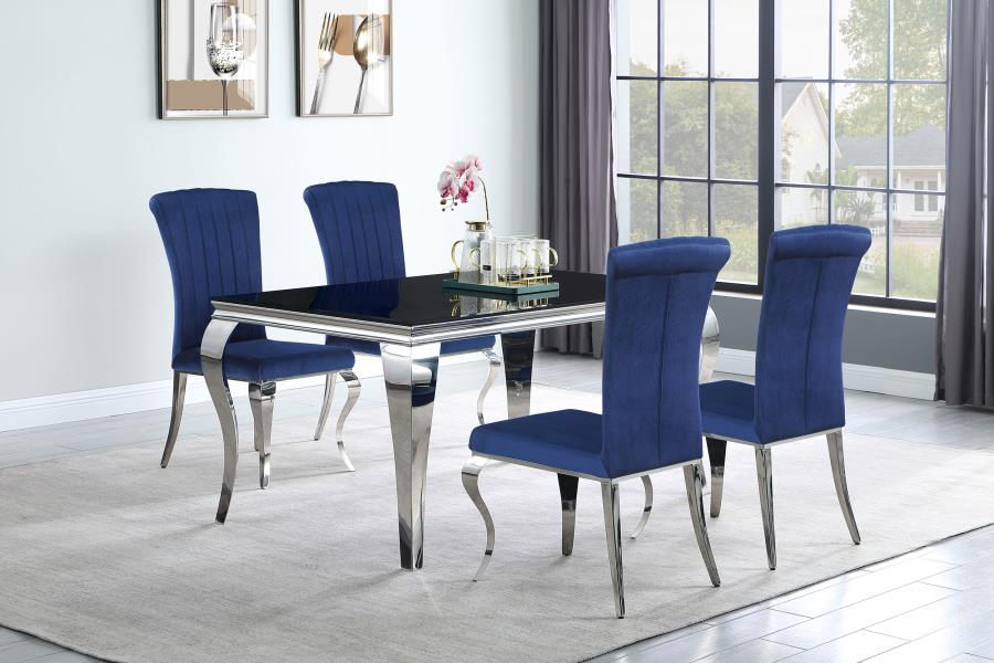 (image for) Carone 5-piece 61" Rectangular Black Glass Dining Set Blue