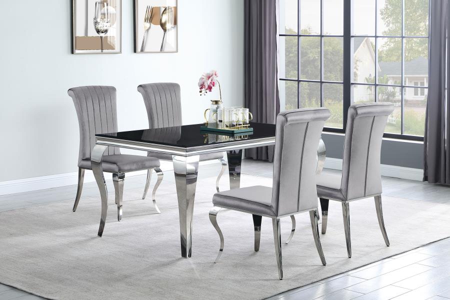 (image for) Carone 5-piece 61" Rectangular Black Glass Dining Set Grey - Click Image to Close