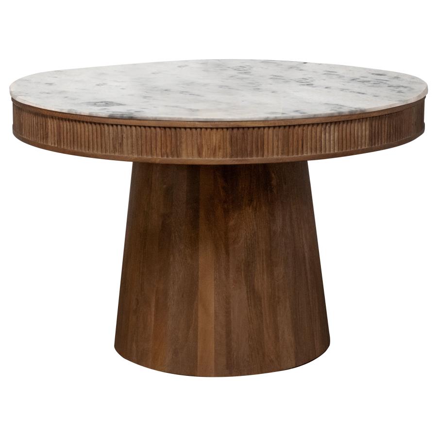 (image for) Ortega Round 46-inch Marble Top Wood Dining Table Natural - Click Image to Close