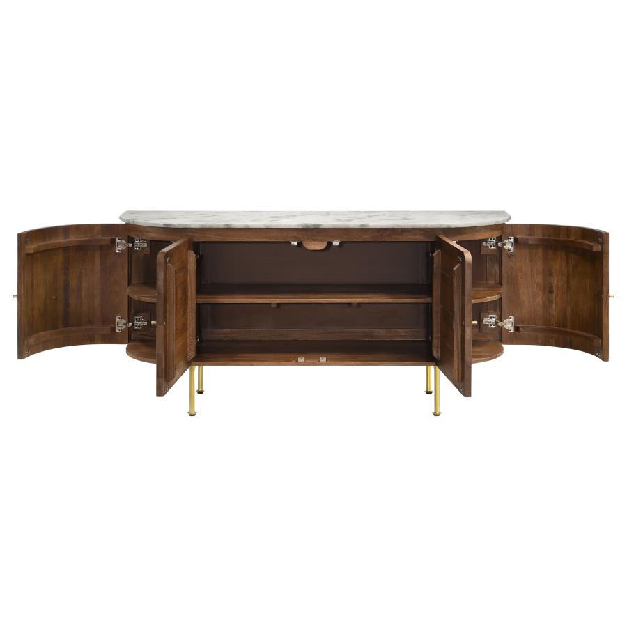 (image for) Ortega 4-door Marble Top Sideboard Buffet Cabinet Natural