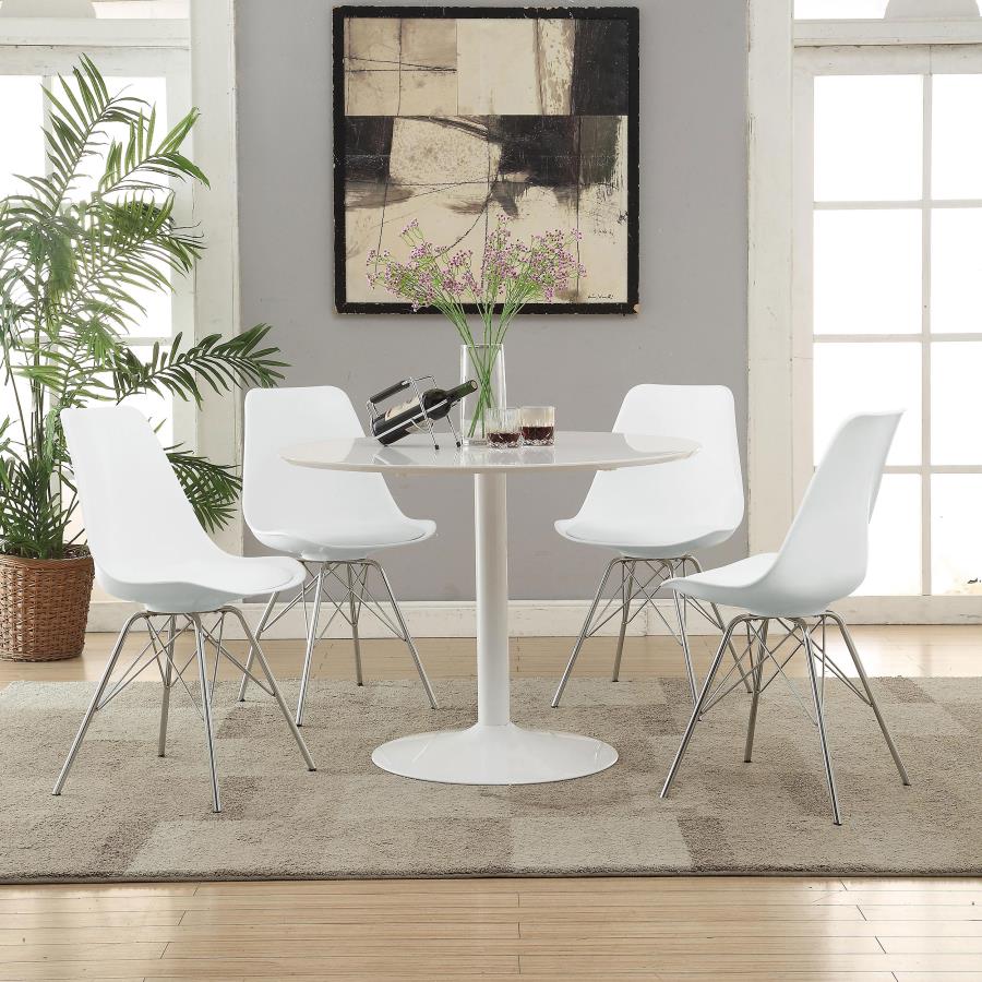 (image for) Lowry 5-piece Round Dining Table Set White - Click Image to Close