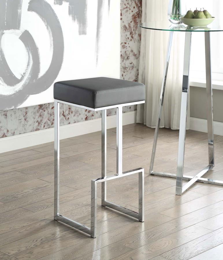 (image for) Gervase Square Bar Stool Grey and Chrome