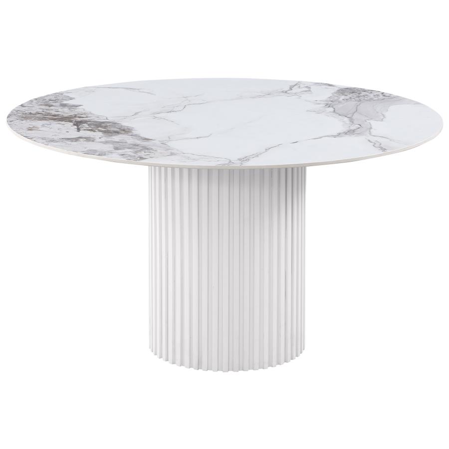 (image for) Acadia Round 53-inch Sintered Stone Top Dining Table White - Click Image to Close