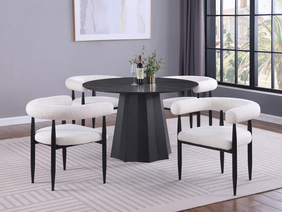 (image for) Camden 5-piece Round Faux Marble Top Dining Table Set Black - Click Image to Close