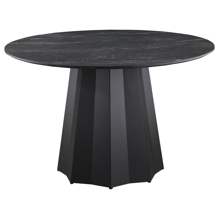 (image for) Camden Round 48-inch Faux Marble Top Dining Table Black - Click Image to Close