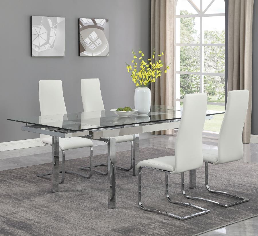 (image for) Wexford 87-inch Glass Top Extension Leaf Dining Table Chrome