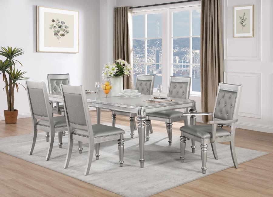 (image for) Bling Game 7-piece Rectangular Dining Set Metallic Platinum - Click Image to Close