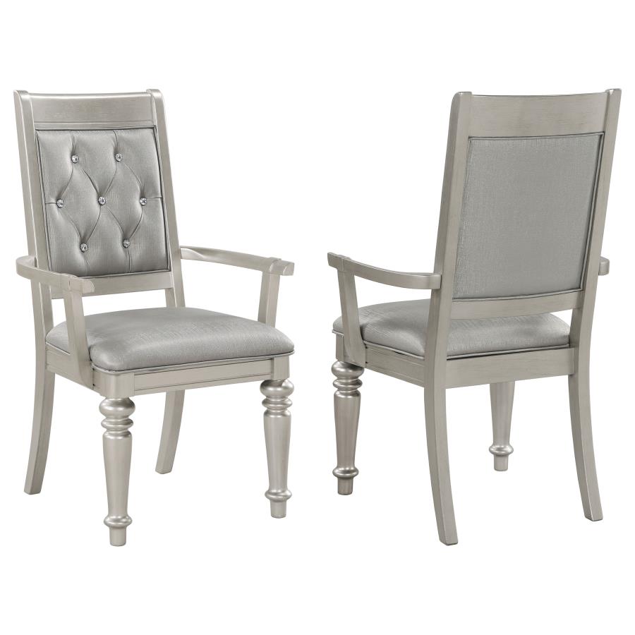 (image for) Bling Game Dining Arm Chair Metallic Platinum (Set of 2) - Click Image to Close