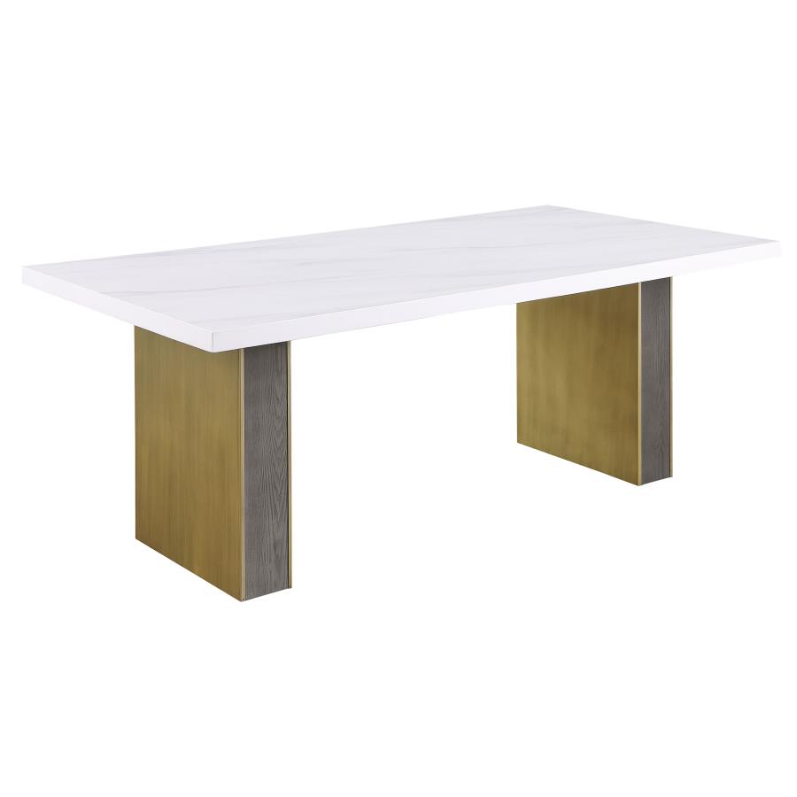 (image for) Carla 80-inch Cultured Carrara Marble Top Dining Table White - Click Image to Close