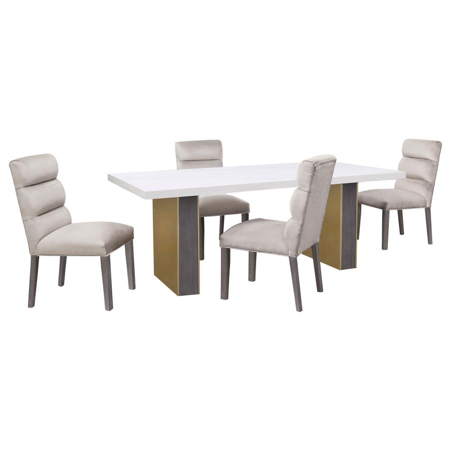 (image for) Carla Velvet Upholstered Dining Side Chair Stone (Set of 2)