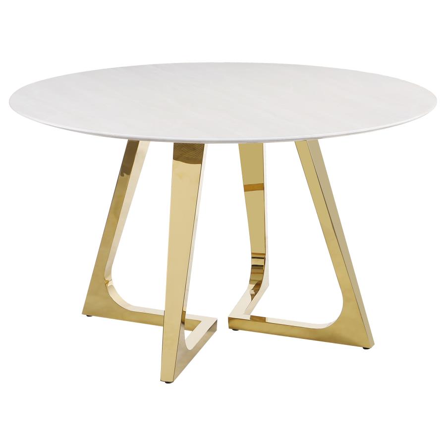 (image for) Gwynn Round 51-inch Marble Stainless Steel Dining Table Gold - Click Image to Close