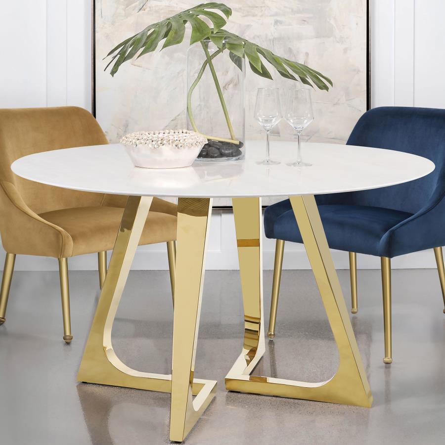 (image for) Gwynn Round 51-inch Marble Stainless Steel Dining Table Gold