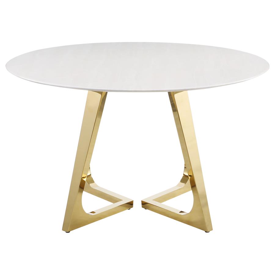 (image for) Gwynn Round 51-inch Marble Stainless Steel Dining Table Gold