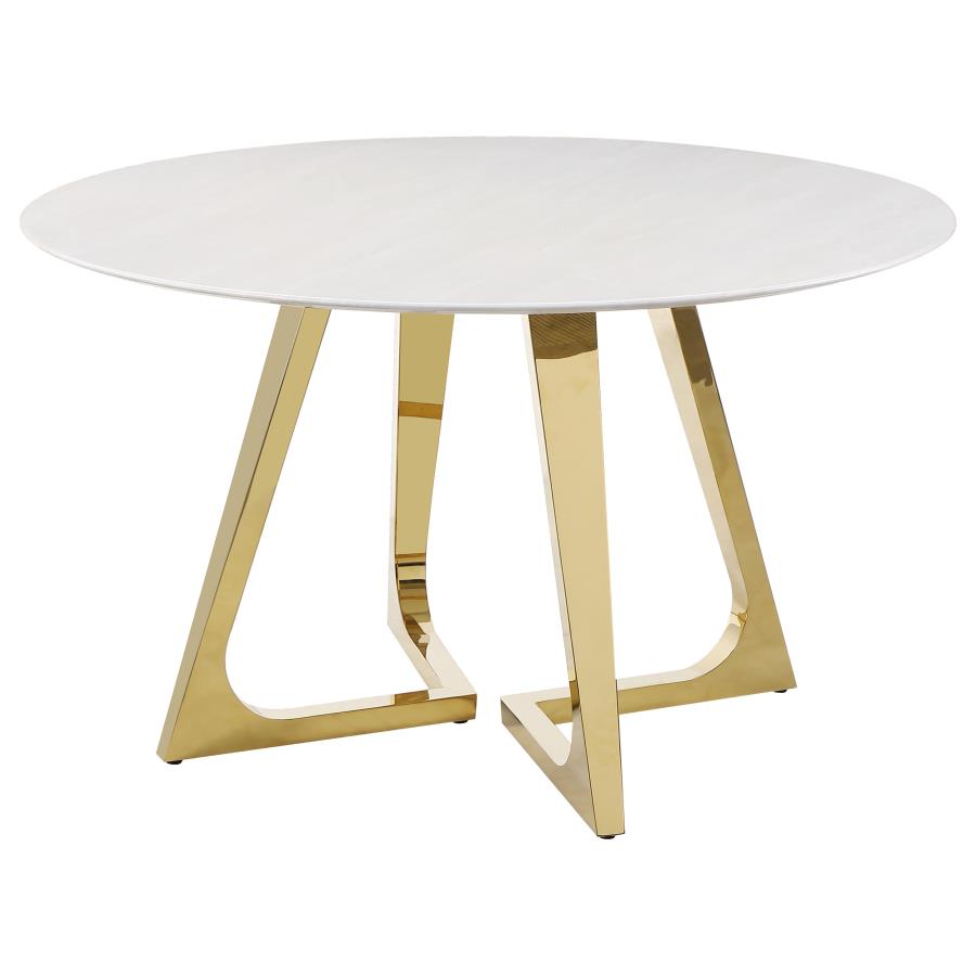 (image for) Gwynn Round 51-inch Marble Stainless Steel Dining Table Gold