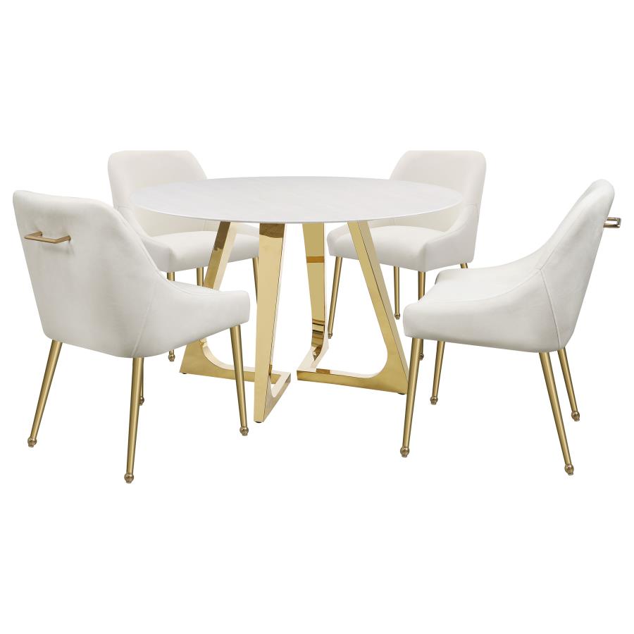 (image for) Gwynn Round 51-inch Marble Stainless Steel Dining Table Gold