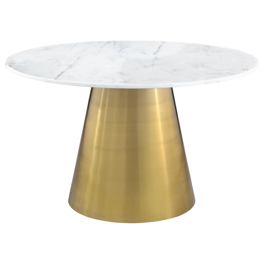 (image for) Ambrose Round 50-inch Marble Top Dining Table Brushed Gold - Click Image to Close