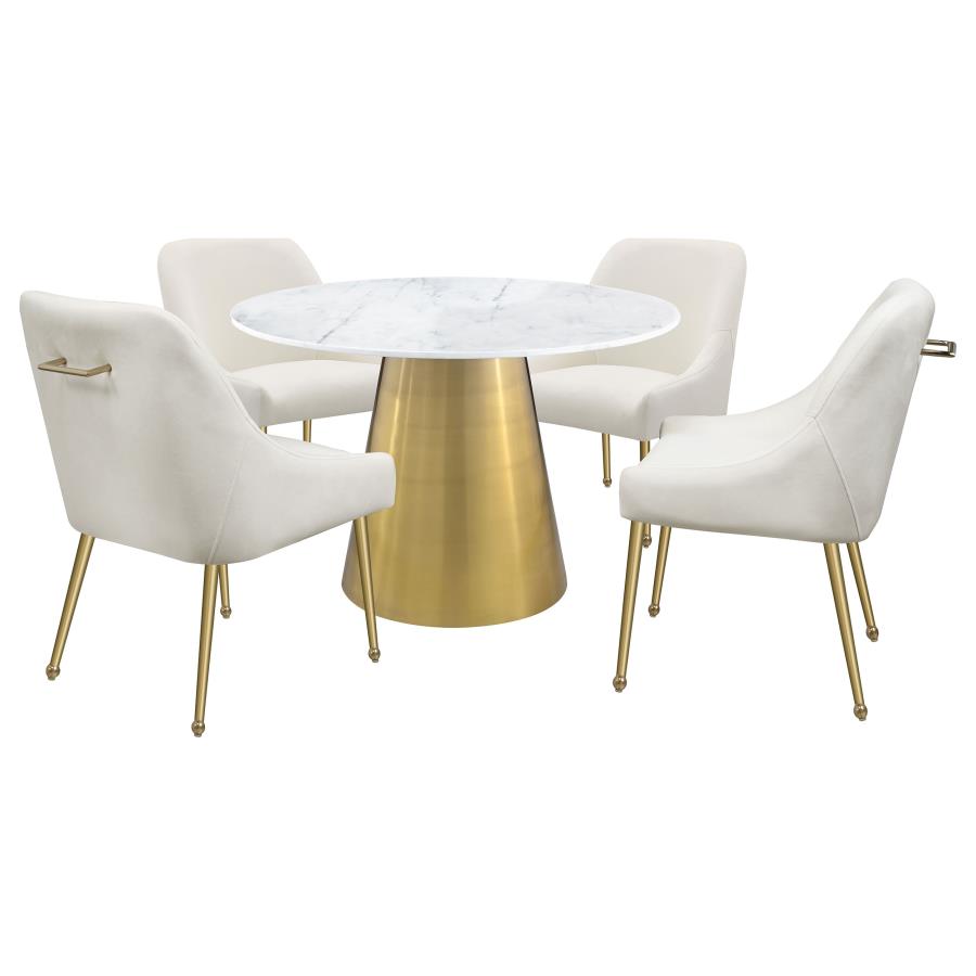 (image for) Ambrose Round 50-inch Marble Top Dining Table Brushed Gold 