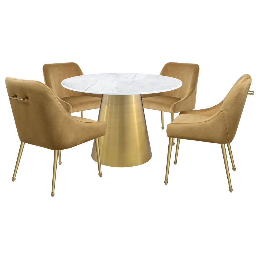 (image for) Ambrose Round 50-inch Marble Top Dining Table Brushed Gold 