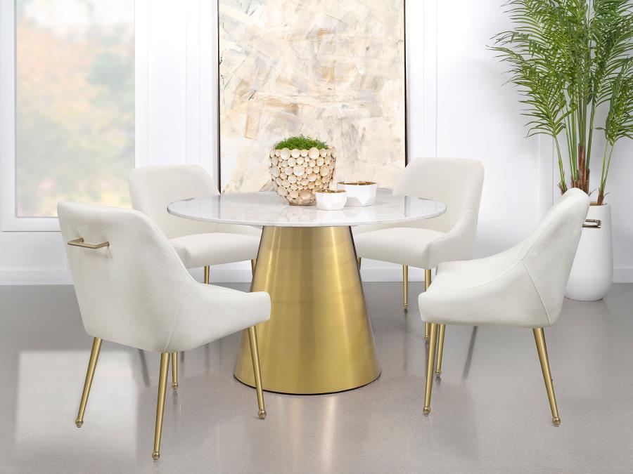 (image for) Ambrose Round 50-inch Marble Top Dining Table Brushed Gold 