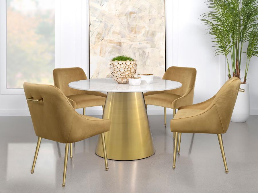 (image for) Ambrose Round 50-inch Marble Top Dining Table Brushed Gold 