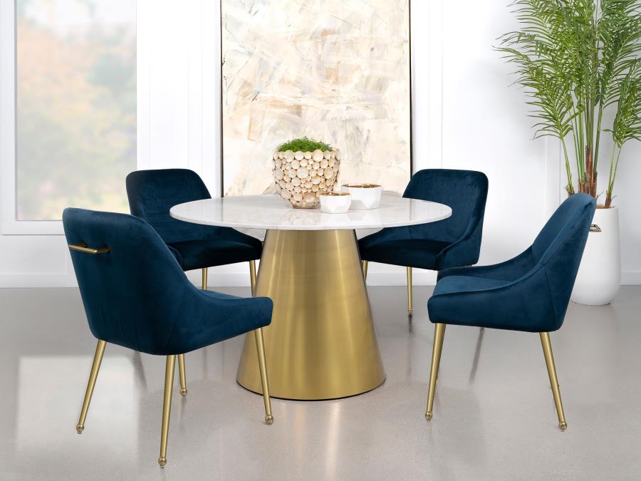 (image for) Ambrose Round 50-inch Marble Top Dining Table Brushed Gold 