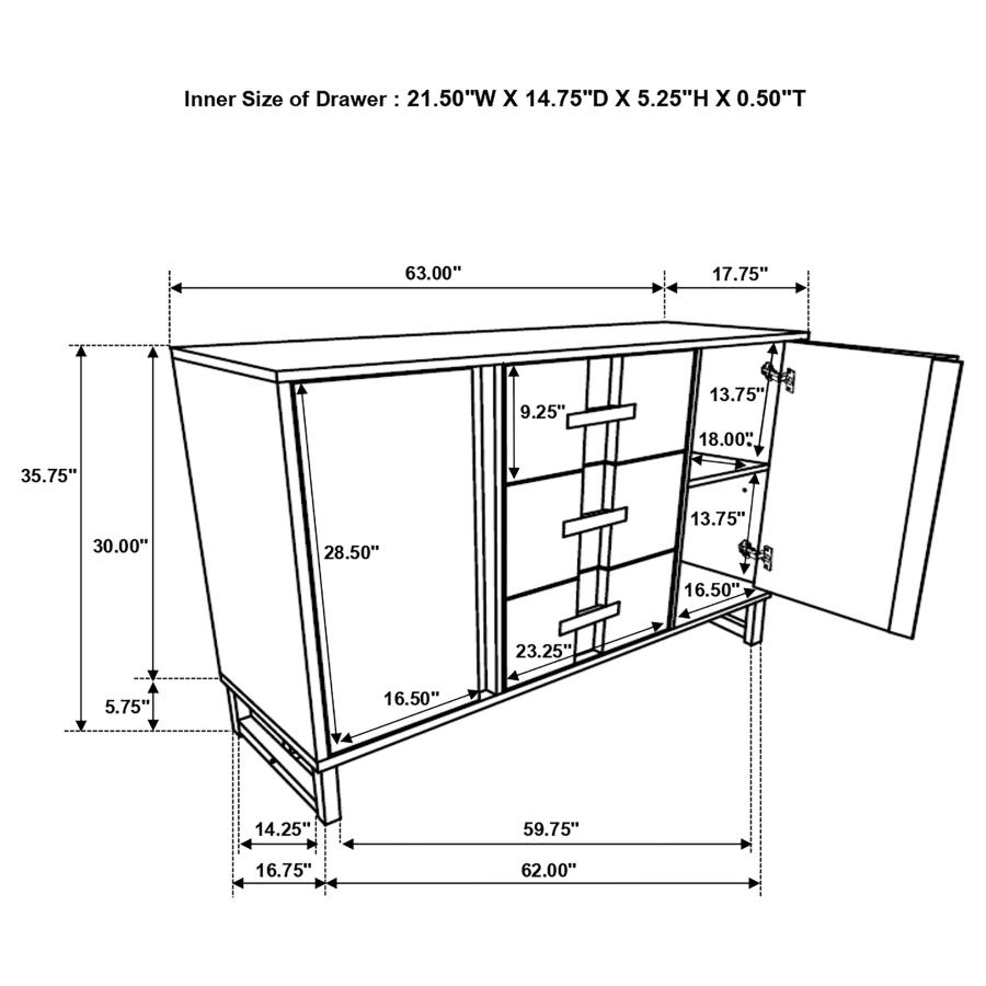 (image for) Kelly 3-drawer Storage Dining Sideboard Buffet Dark Grey