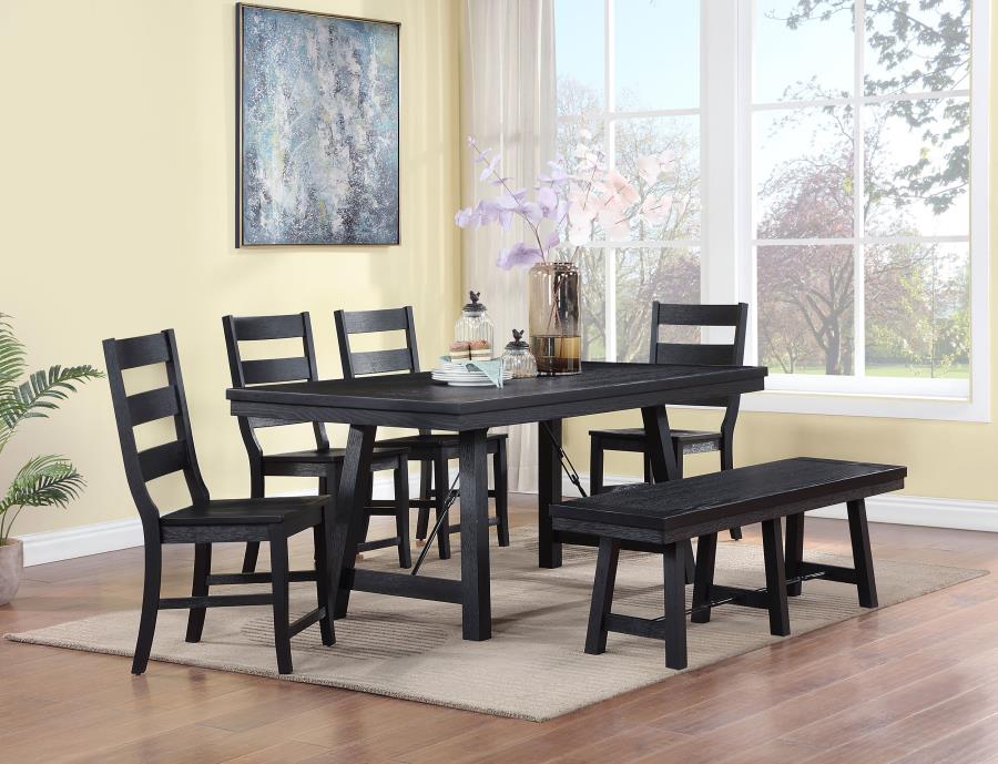 (image for) Newport 6-piece Rectangular Trestle Dining Table Set Black - Click Image to Close